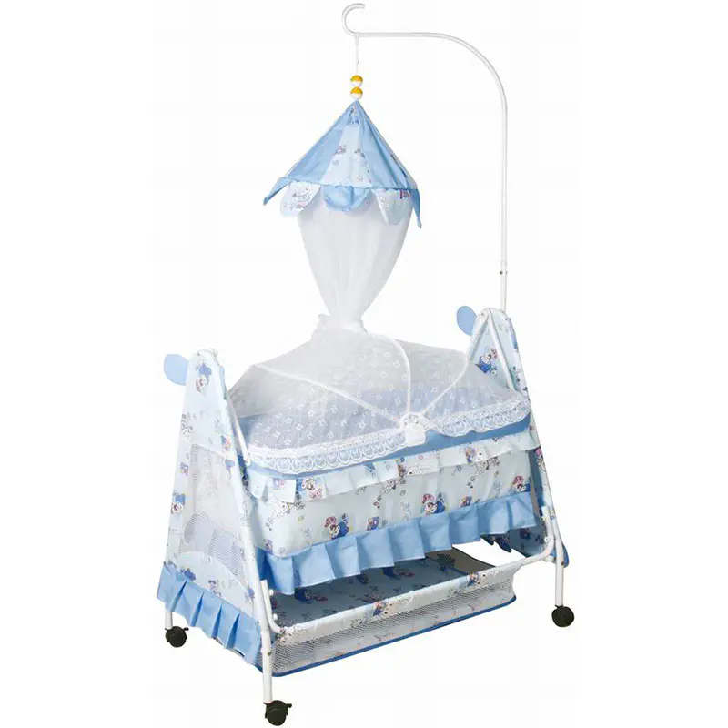 Hot sale iron baby swing bed with mosquito net and wheels 877N