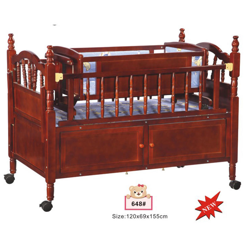 Multifunction wooden baby crib bed with swing cradle inside 648