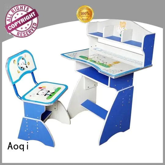 wooden plastic high quality Aoqi Brand kids study table and chair set manufacture